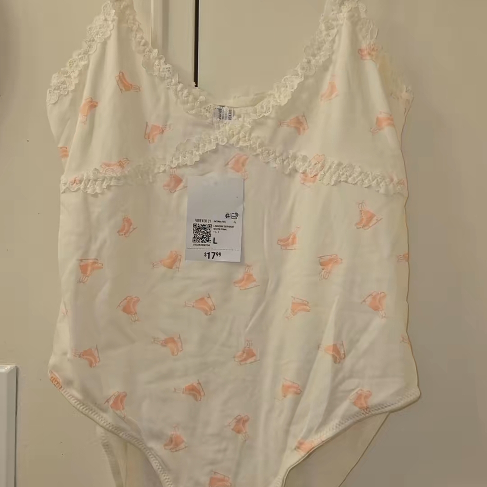Forever 21 Cream and Pink Lace Bodysuit